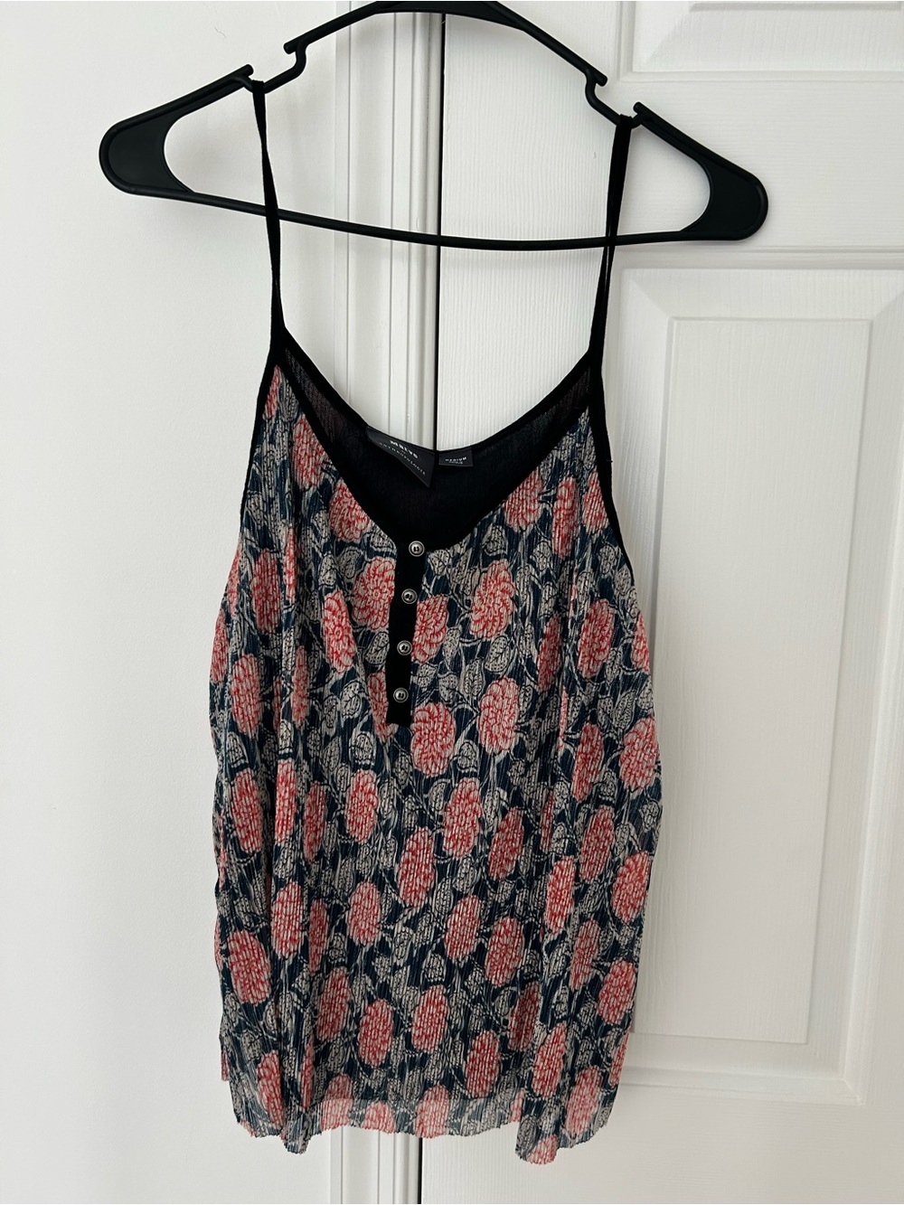 Anthropologie Black Camisole with Pink Floral Print